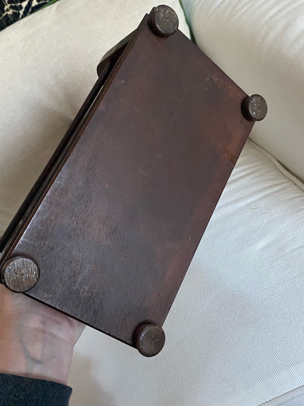 VTG Caddy Book Rack Dark Wood Footed Turned Carrying Handle 12” Cottage Core - Picture 6 of 7